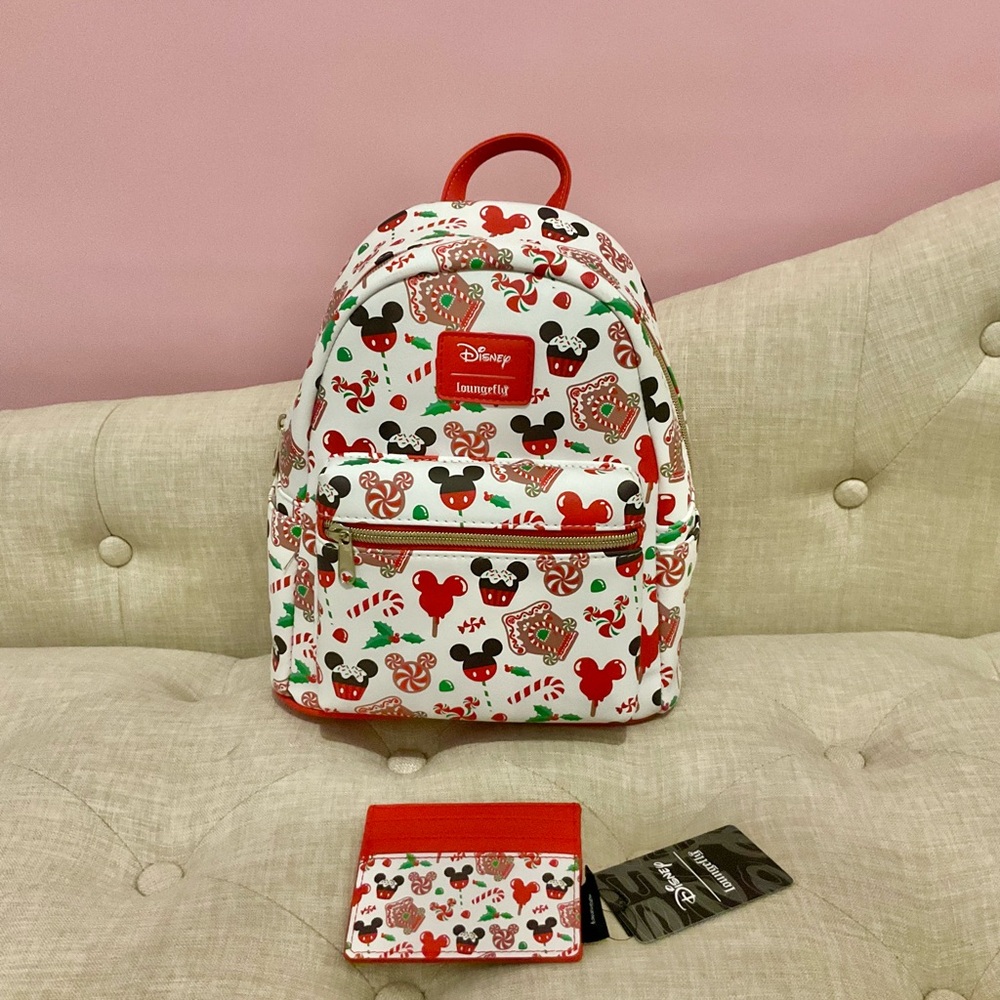 Disney Loungefly Christmas Holiday Treats Backpack card holder Wallet Set New